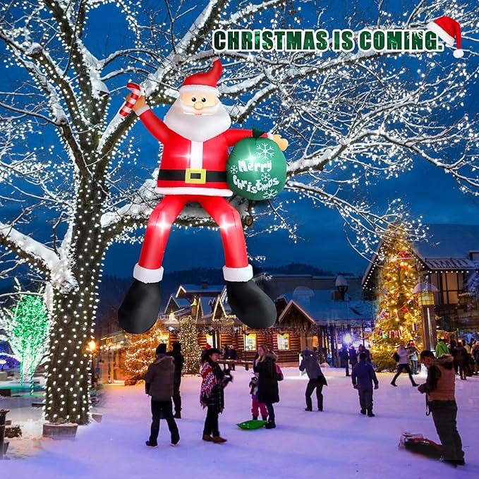 8FT Inflatable Sitting Santa Claus Christmas Outdoor Decorations, Blow Up Santa Claus with Gift Bag Sitting on Roof Wall Tree Chair, Xmas Outdoor/Indoor Decorations for Street House Patio Bench Shrubs