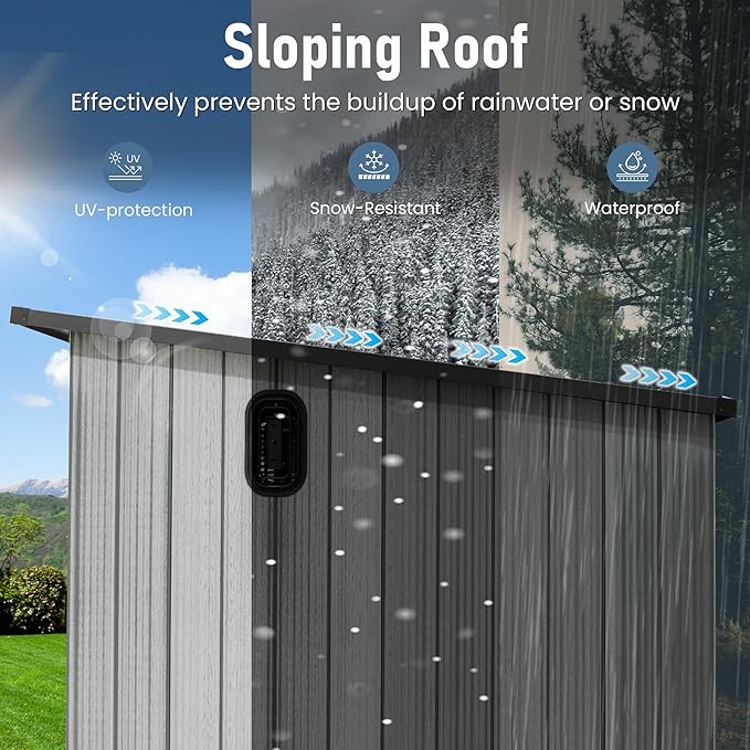 Domi 6.2x9.3 FT Outdoor Resin Storage Shed, All-Weather Double-Wall Storage Building with Sloping Roof for Backyard, Garden, Lawn Tools, Mower, Bike & Pool Equipment, Lockable Doors, Ventilated Roof