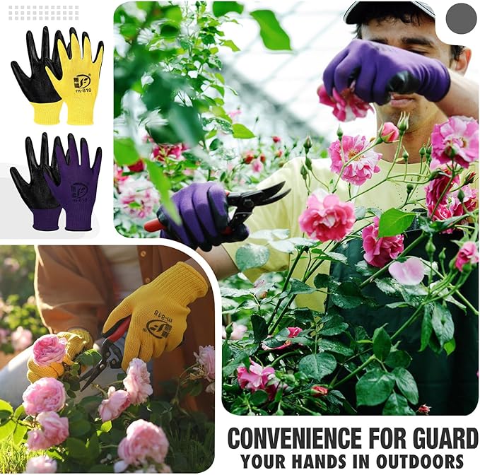 Gardening Gloves for Men Women Breathable Rubber Coated Working Gloves for Gardening, 9.1 Inch