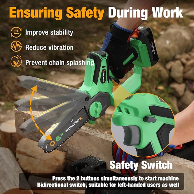 WORKPROX Mini Chainsaw Cordless, 6 inch Handheld Electric Chain Saw with Type-C Fast Charging Battery 20V 2.0Ah, Pruning Saw for Tree Branches, Wood Cutting, Garden Gifts for Men Women