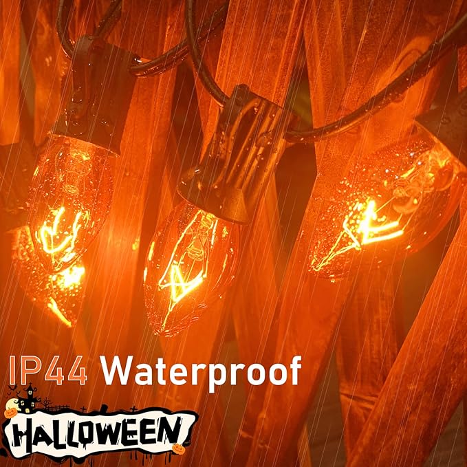 C7 String Lights,25FT Orange Halloween Christmas String Lights for Outdoor Indoor Use,25 Clear C7 Orange Bulbs String Light-Black Wire