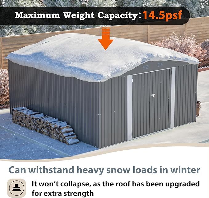 12x14 FT Shed Outdoor Storage Metal Large Garden Tool Sheds with Lockable Doors Floor Frame Gable Roof Waterproof Steel Utility Equipment Sheds for Backyard Patio Lawn Poolside, Black