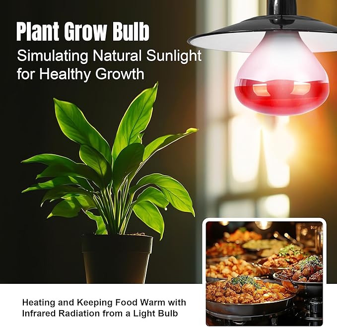 250W R40 Red Heat Lamp Bulbs (4-Pack), Infrared Heat Bulbs, Infrared Therapy Bulbs for Bathroom, Sauna, Pets & Chickens, 2,000 Hour Rated, E26 Base