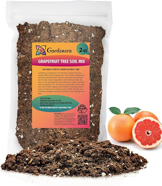 Premium Grapefruit Potting Mix - Expertly Crafted with Peat Moss, Perlite, Worm Castings, and Lime for Stronger Roots and Optimal Nutrient Absorption - 2 Quart