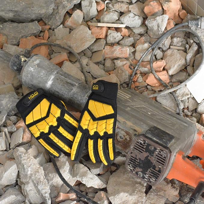 HANDLANDY Anti Vibration Gloves, SBR Padding, TPR Protector, Mechanic Work Gloves (Large, Black)