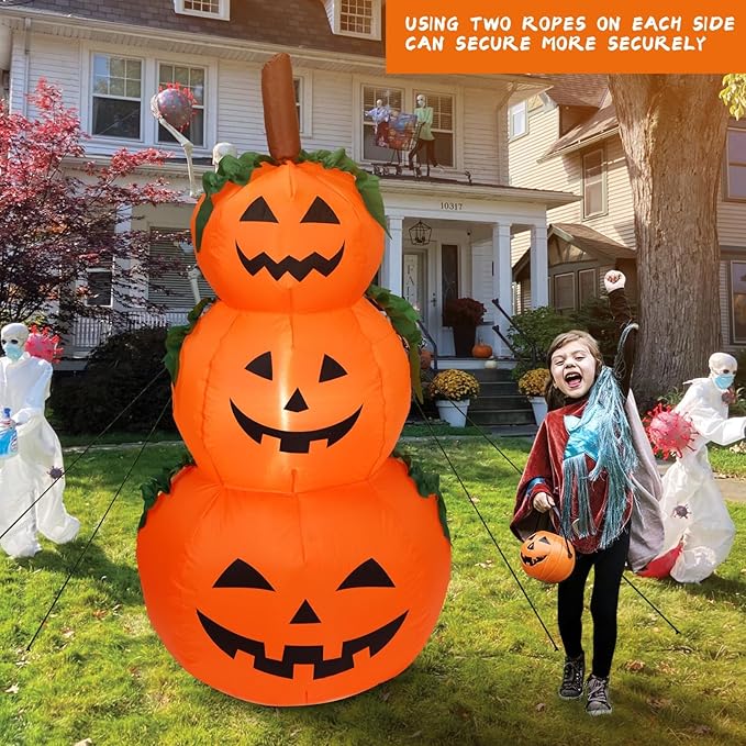 DearSun 6FT H Halloween Inflatable Stacked Pumpkins Blow up Pumpkin Stacked with Build-in LED Lights, Blow up 3 Pumpkins Inflatable Outdoor Indoor Decorations Large Party Yard Decoration