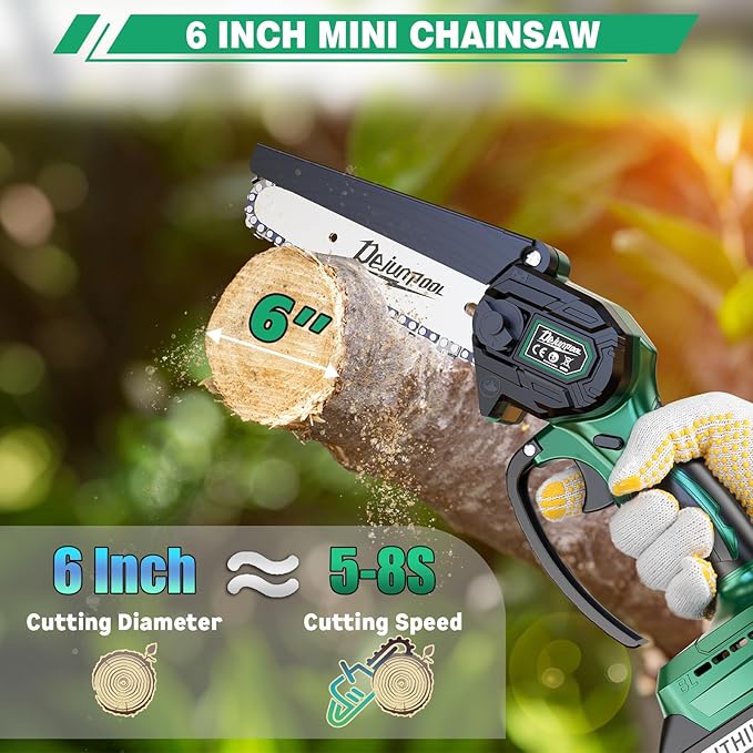 Mini Chainsaw Cordless Battery Powered, 6 Inch Small Electric Chainsaw Brushless, Handheld Pruning Chain Saw for Wood Tree Branches, 4 Chains, 2x 2500 mAh Battery, Garden Tools Christmas Gifts for Dad