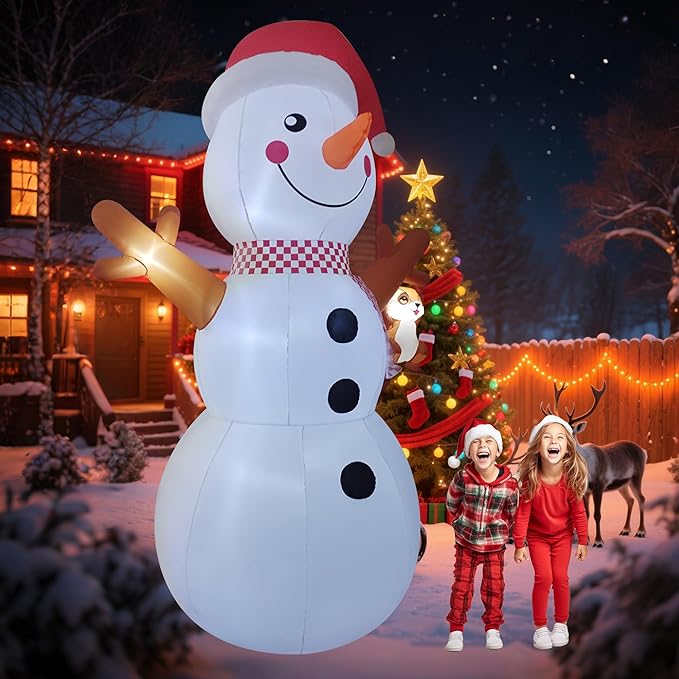 12ft Christmas Inflatable Yard Decor Build-in LED Outdoor Blow up Christmas Decorations for Yard/Lawn/Garden (12ft Snowman)
