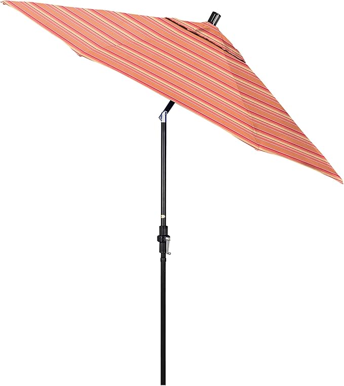 California Umbrella 9' Round Aluminum Pole Fiberglass Rib Market Umbrella, Crank Lift, Collar Tilt, Black Pole, Sunbrella Spectrum Mist