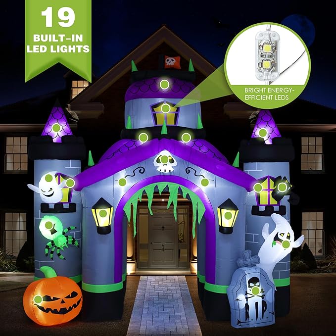 ZPISF Halloween Inflatables Giant 12.5 FT Haunted House Castle Archway Outdoor Decorations, Large Halloween Arch Blow Up Yard Decorations for Front Lawn Garden Decor