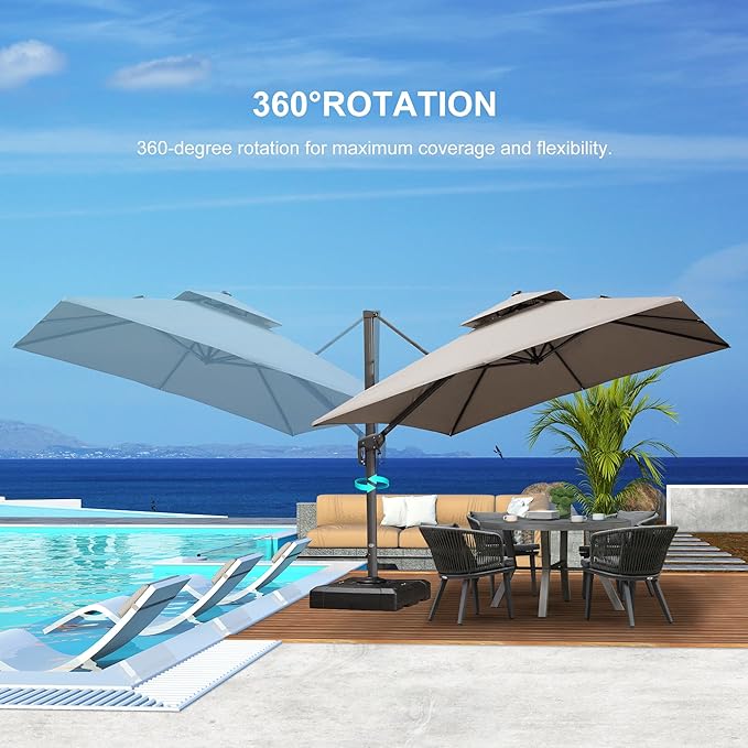 PURPLE LEAF 10' x 13' Cantilever Patio Umbrella Outdoor Umbrella with 330lbs Base Large Rectangular Windproof Offset Umbrella for Pool Deck Garden, Ash Mocha