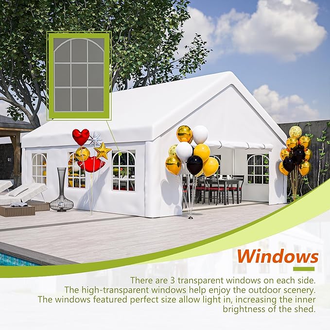 20x20 FT Heavy Duty Party Tent, White Outdoor Canopy with Removable Sidewalls & 2 Storage Bags, Waterproof Gazebo for Wedding, BBQ, Camping, and Commercial Use