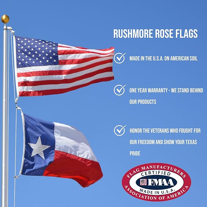 Texas Flag 5x8 – 100% Made in USA Heavy Duty Outdoor Embroidered Nylon, Large Weatherproof Texas State Flag with Brass Grommets, American Patriotic Banner for House, Ranch, School or Ceremony