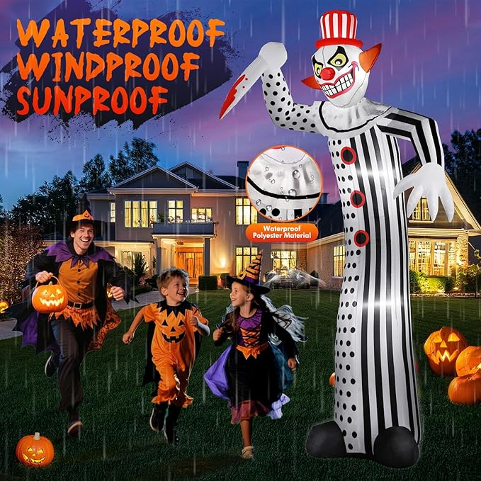 12Ft Giant Halloween Inflatables Creepy Clown, Huge Halloween Decorations Outdoor Blow Up Yard Decorations Built-in Full-Body LED Light & Strong Blower for Home Decor Party Lawn