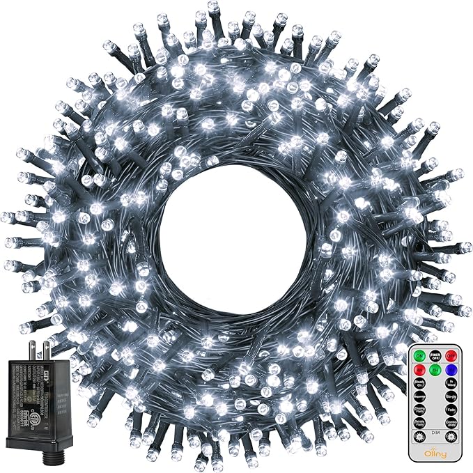 Ollny Christmas Tree Lights 400LED 132FT, Remote Plug-in Christmas Lights with Timer and 8 Modes Waterproof Outdoor String Lights for Thanksgiving Xmas House Indoor Outside Decorations (Cool White)