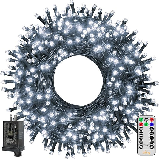 Ollny Christmas Tree Lights 400LED 132FT, Remote Plug-in Christmas Lights with Timer and 8 Modes Waterproof Outdoor String Lights for Thanksgiving Xmas House Indoor Outside Decorations (Cool White)