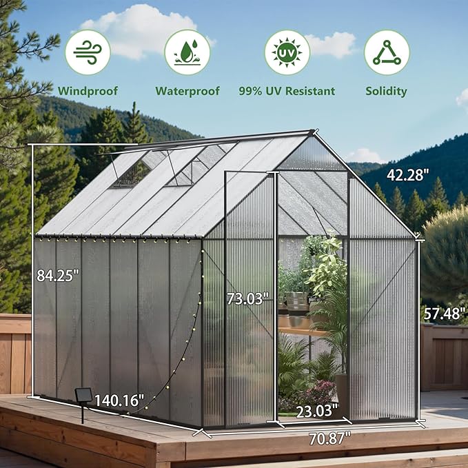 6X12 FT Greenhouses for Outdoors, Heavy Duty Polycarbonate Greenhouse, Large Walk-in Greenhouse with Roof Vent, Aluminum Hot House for Garden,Backyard