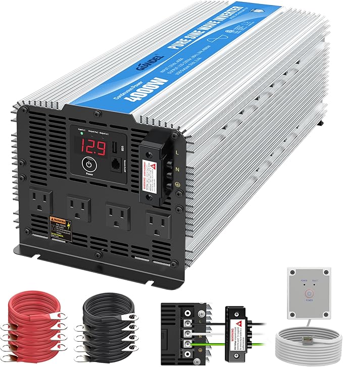 GIANDEL 4000W Pure Sine Wave Power Inverter ETL UL 458 STD Listed converts DC12V to AC120V with 40amps Hardwire Terminal Block 4 AC Outlets and 30ft Wired Remote Control
