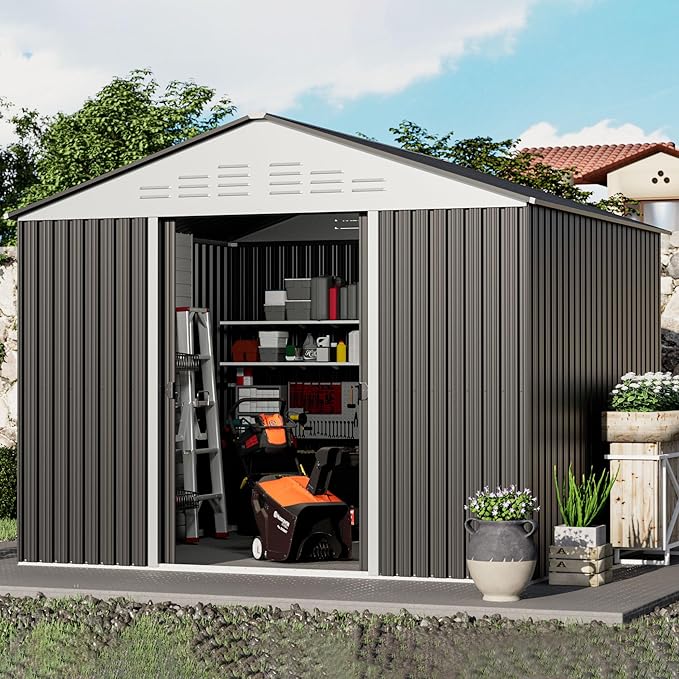 6x4.9 FT Outdoor Storage Shed - Metal Storage Shed for Garden Backyard Steel Outdoor Shed with Updated Frame Structure for Patio Lawn Metal Tool Shed