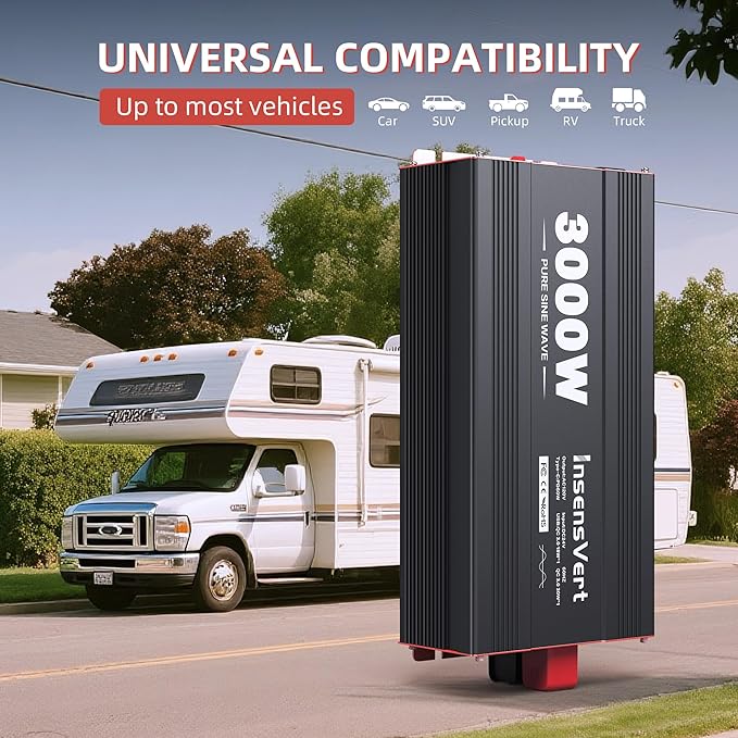 3000W Pure Sine Wave Inverter, Car Power Inverter 24V to 120V AC Converter for RV, Truck, Solar, Outdoor with Dual AC and 20A Socket, 18W+30W USB, PD60W, Surge 6000W, Remote Control(3000W-24V)