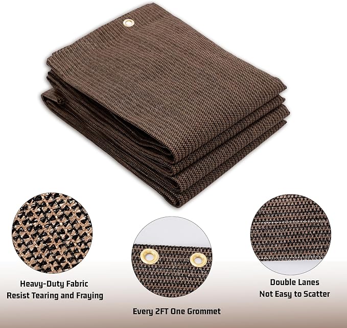 SUNNY GUARD Shade Cloth Custom Size 15x23 FT Sun Shade Screen Fabric Shade Cover Tarp with Grommets for Pergola Backyard Garden, Brown(We Customized)