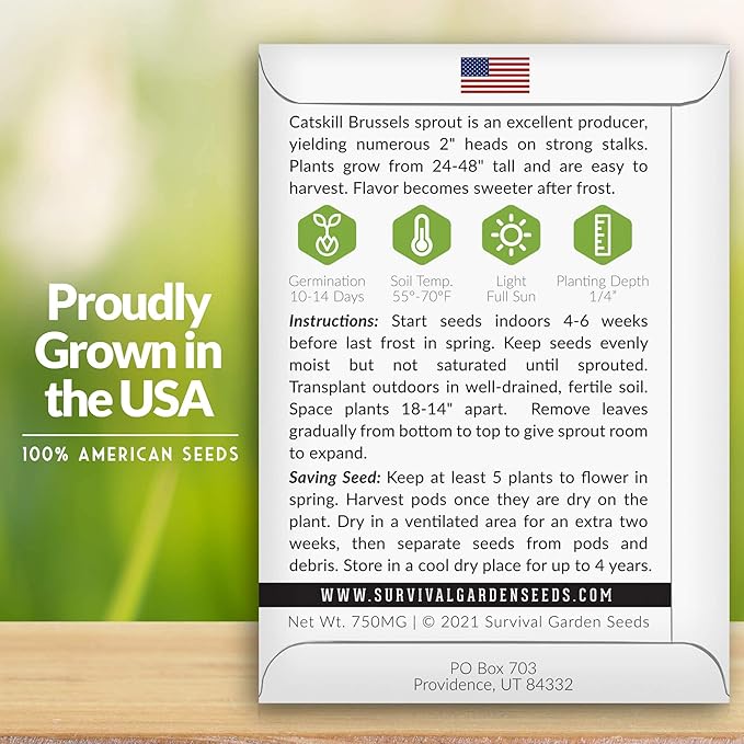 Survival Garden Seeds - Catskill Brussels Sprouts Seed for Planting - 3 Packs with Instructions to Plant and Grow Tasty Cruciferous Vegetables in Your Home Vegetable Garden - Non-GMO Heirloom Variety