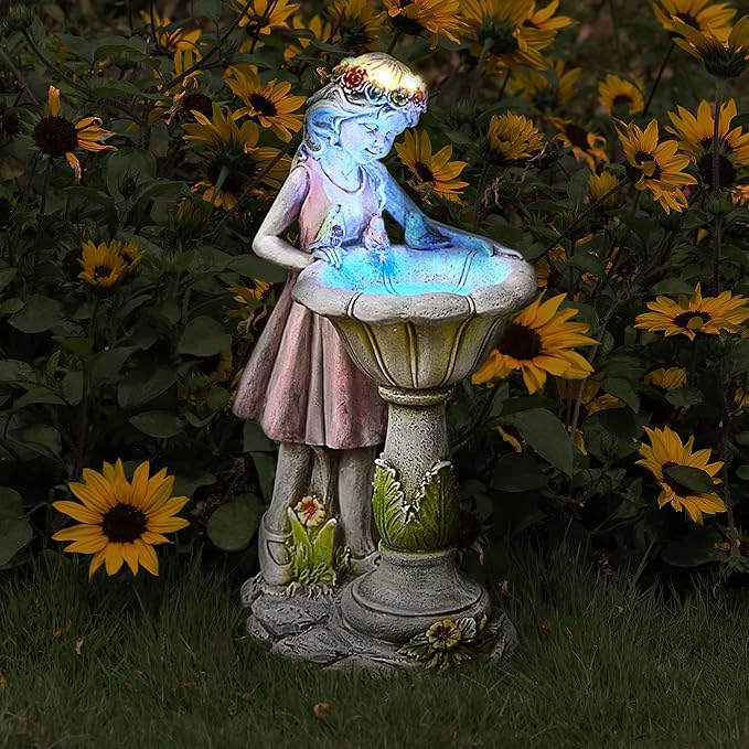 Fairy Garden Statue, Solar Garden Angel Figurine Outdoor Decoration Waterproof Resin Angel Sculpture for Patio Yard Lawn Porch Art Decoration Ornament Housewarming Christmas Birthday Gift