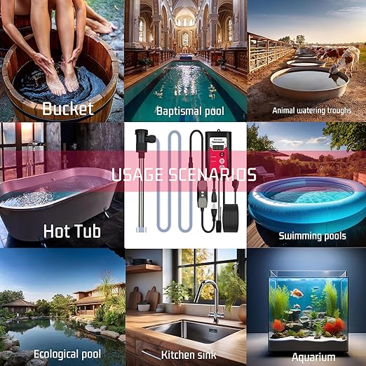 3000W Immersion Water Heater Portable Electric Pool & Bathtub Fully Submersible Water Heater with Temp Control, GFCI for Hot Tub, Above Ground Pool, baptismal Pool, Above Ground Pool, spa