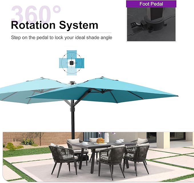 PURPLE LEAF 9' X 12' Rectangle Patio Umbrella Large Cantilever Outdoor Aluminum Offset Umbrella with 360-degree Rotation for Garden Deck Backyard Pool, Turquiose Blue