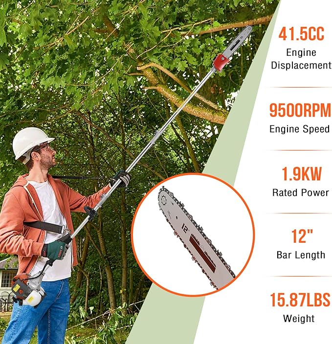 41.5cc Gas Hedge Trimmer Weed Eater 5 in 1 Multi Functional Trimming Tools Gas Weed Wacker Pole Saw for Tree Trimming Brush Cutter String Trimmer Lawn Edger