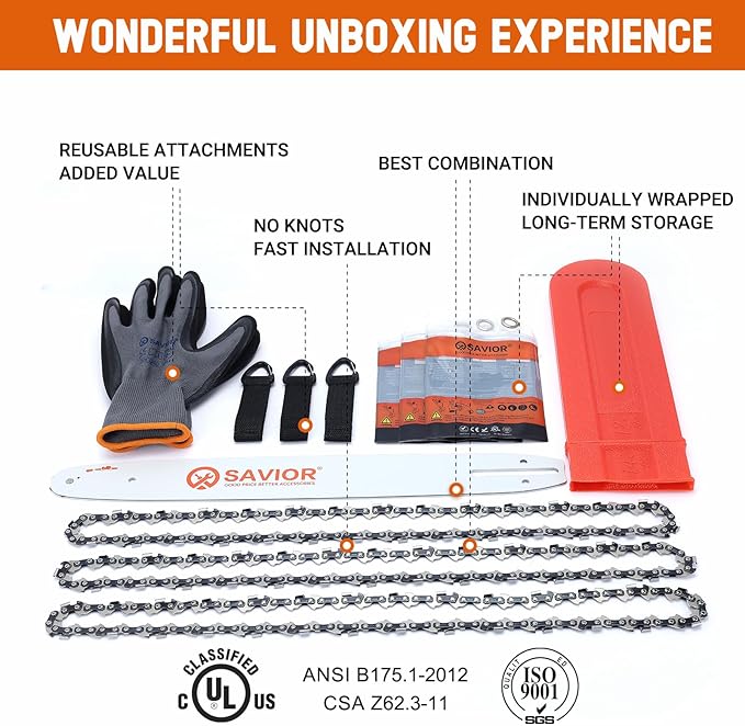 Savior 16 Inch Replacement Chainsaw Bar & R56 Chain, 3/8"LP Pitch, .043" Gauge, 56 Drive Links, Fits EGO Power+, Echo, Craftsman, Poulan, Homelite, Husqvarna, Ryobi And More (623000), 3 Chains+ 1 Bar