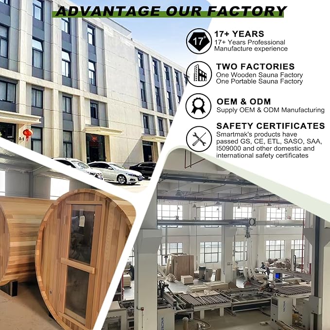 Outdoor Barrel Sauna, 6 Person Wood Steam Saunas Room with Porch, 6kw Toule Electric Heater with Sauna Stone, Canadian Helmock, Roof, 94.48”*70.86“*70.86“ (Helmock)