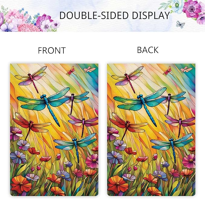 Spring Summer Dragonfly Garden Flag Floral Flowers Garden Flag Vertical Double Sided Rustic Farmland Burlap Yard Lawn Outdoor Decor 12.5x18"