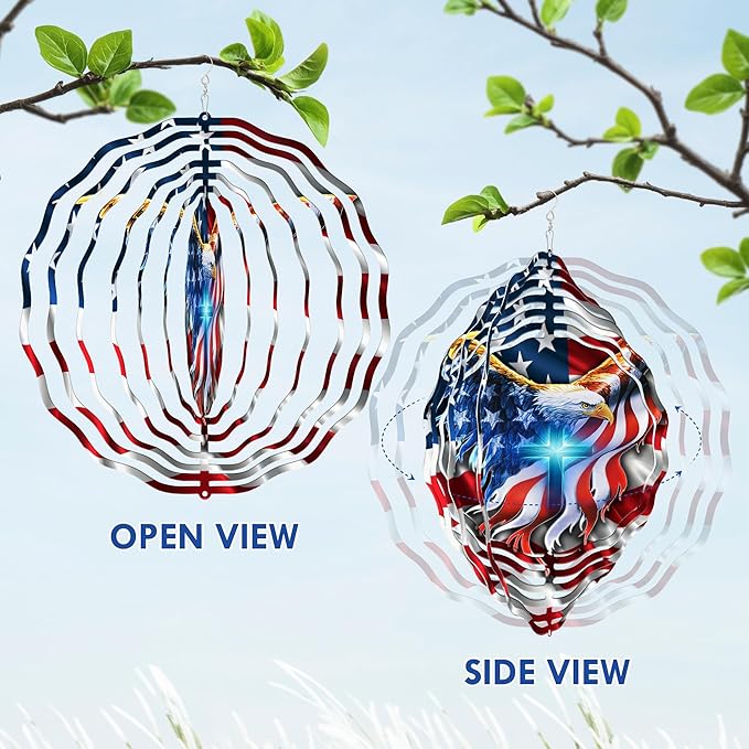 FLAGWIX American Eagle Christmas Decorations - 3D Stainless Steel Metal Wind Spinners 12 in - Christmas Eagles for Men Women Friends, Eagle Decorations for Window Outdoor Yard Garden
