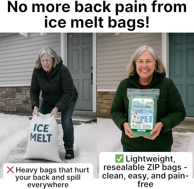 Thawtful Pet Safe Ice Melt – Pet Friendly Ice Melt, Snow Melt – Green Granules with CMA, Melts to −12°F (−24°C) - Driveway Salt & Sidewalk Salt for Ice (5 qt. - 10.6 lb.)