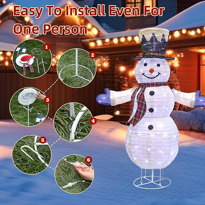 3-Piece 3D Lighted Snowman Family Set Outdoor Christmas Decorations Weather-Resistant Christmas Collapsible Snowmen Yard Decor for Yard Patio with LED Lights & Stakes