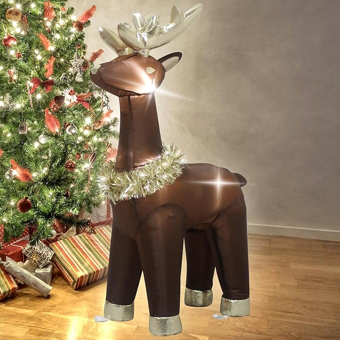 3.5 Feet Inflatable Deer Outdoor Decorations with LED Lights, Blow up Christmas Reindeer for Indoor Outdoor Decorations, Cute Shape with Gold Collar, Easter Inflatable Reindeer Decoration
