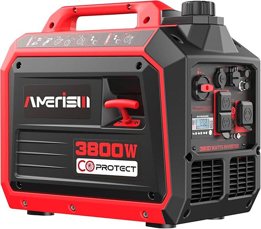 3800W Portable Inverter Generator with CO Sensor, Gas Powered, Digital Display, Super Quiet and Lightweight Generator for Camping, Home Emergency Use, Tailgating, RV Ready, EPA Compliant