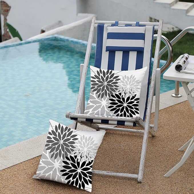 DFXSZ Outdoor Throw Pillow Covers 16x16 Inch Set of 2 Waterproof Spring Summer Geometric Elegant Black Grey Outdoor Pillow Covers for Patio Funiture Garden Couch 158X16