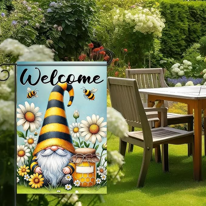 Welcome Spring Garden Flag Daisy Honey Garden Decoration 12x18 Double Sided Garden Outdoor House Spring Yard Flags for Outdoor Lawn and Patio Seasonal Farmhouse Flag