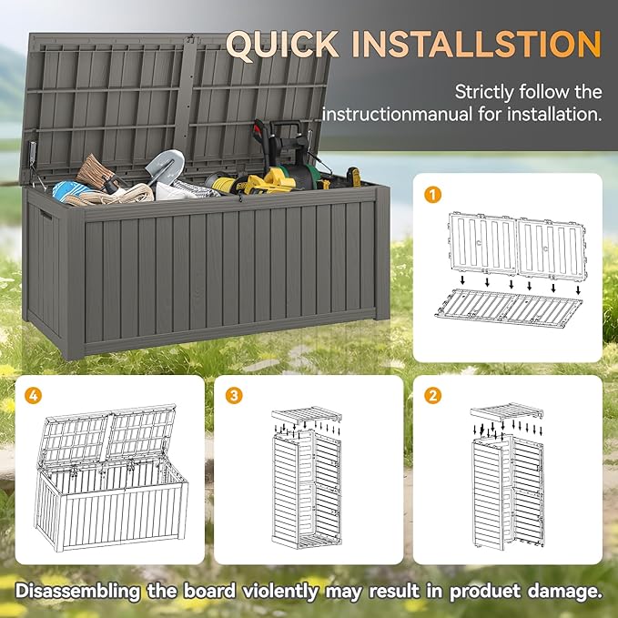 Outdoor Storage Box Waterproof, 180 Gallon Deck Box Indoor and Outdoor Use, Backyard Storage Box with Lockable Lid for Package Delivery Box, Patio Furniture, Pool Accessories, Garden Tools