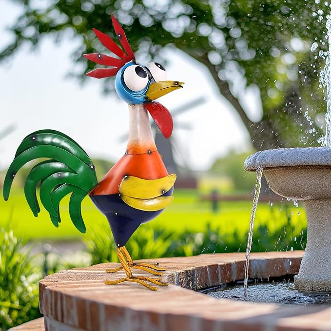 Large Metal Rooster Decor Garden Statue Chicken Yard Art Kitchen Outdoor Decoration Gifts for Women Mom
