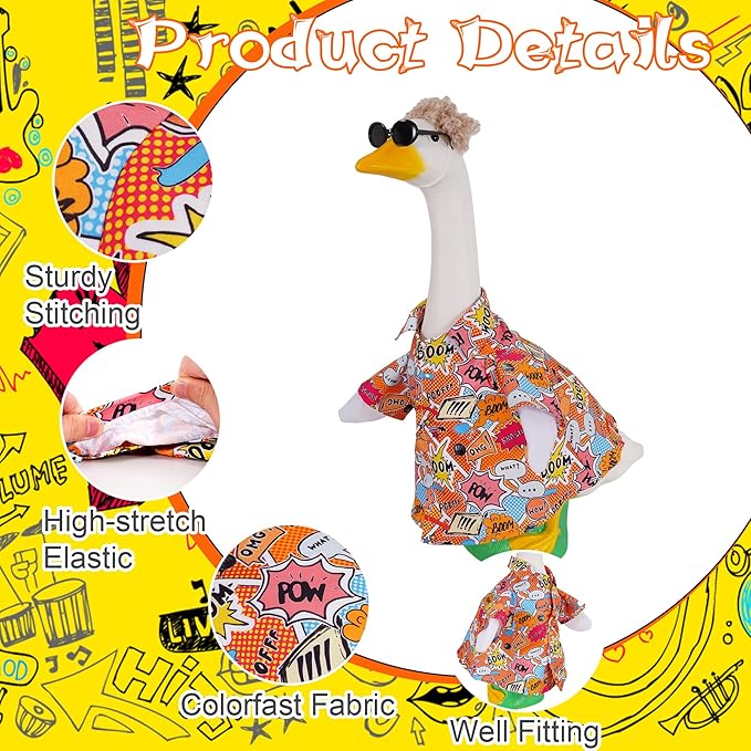 JIAYAN Porch Goose Outfits Outdoor Decoration: 3Pcs Funny Hip Pop Costume with Wigs Sunglasses Set 23"/ 17" Lawn Goose Statue Clothes for Theme Party Garden Patio Yard