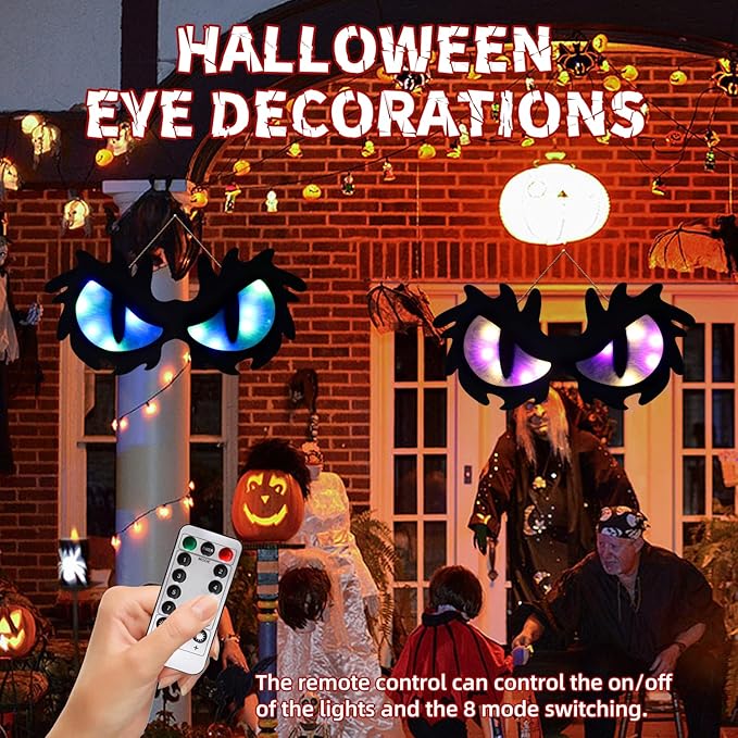 Halloween Decorations Spooky Eyes Lights - 21 Inch Large Wooden Window Eye Lights with 8 Color Modes for Halloween Decor Indoor Home,Wall,Window,Trees (Style - C)