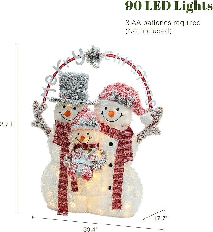 LuxenHome 3.5FT Lighted Snowman Family Outdoor Decorations, Prelit Frosted Snowman with Hat and Scarf, Illuminated Christmas Decorations Indoor and Outdoor for Porch, Lawn, Holiday Yard Decor
