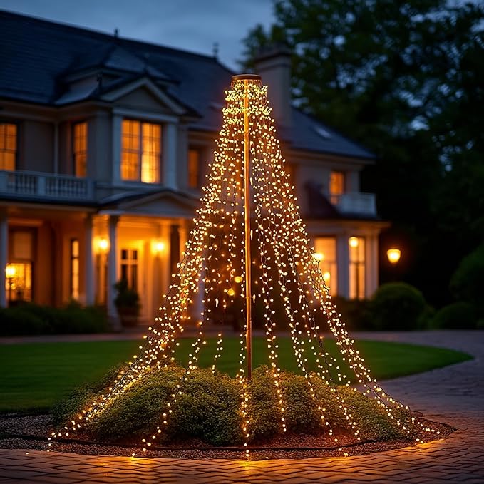 Dazzle Bright Christmas Tree Lights, 448 LED Waterfall Tree Topper Lights with Remote & 11 Modes, 8.2FT X 16 Lines Christmas Light for Indoor Outdoor Party Xmas Decoration, Warm White & Multi-Colored