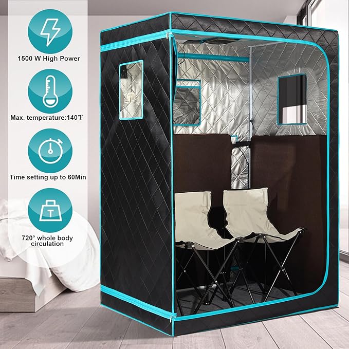 Full Size Infrared Sauna for Home, 2 Person Large Space Personal Home Sauna for Relaxation & Detox, 1500W Dry Heating Technology Indoor Saunas