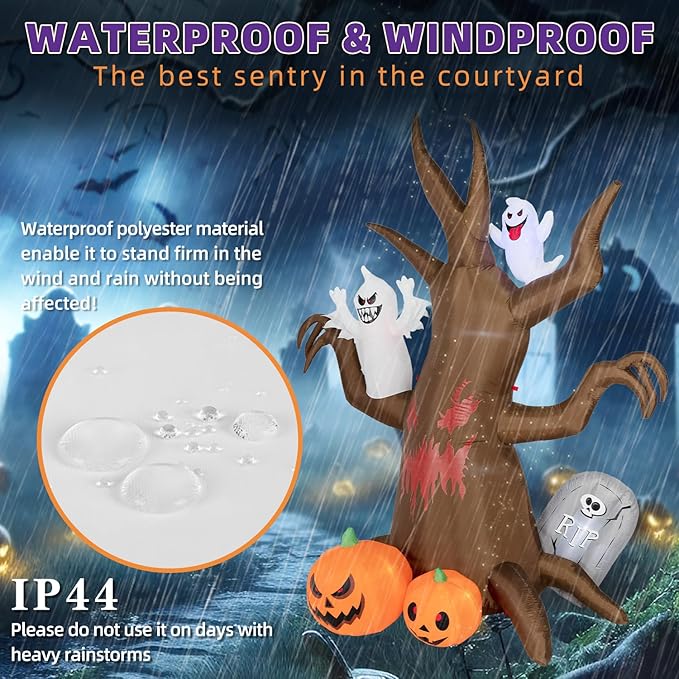 8FT Halloween Inflatable Scary Tree Decorations Outdoor,Halloween Blow Up Yard Decorations Built-in LED Lights,Party Decorations,Giant Haunted House Decor,for Garden/Lawn/Yard