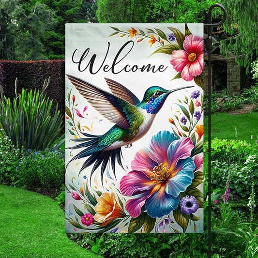 American Flag-Hummingbird Welcome Spring Season Flag MLN2801F, Garden Flag (11.5" x 17.5")-USA Flags Premium Polyester-Decorative Indoor Outdoor Flag