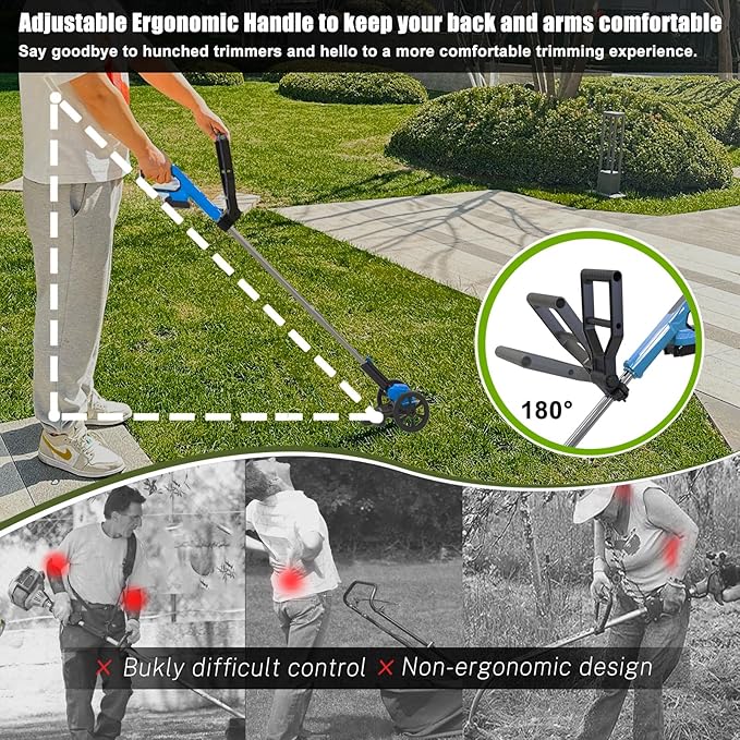 Cordless Weed Wacker Eater Battery Powered, 21V Lightweight Electric Weed Trimmer with 2 Battery Operated & Charger& Wheels & Shears, No-String Grass Trimmer/Brush Cutter/Lawn Edger for Yard Garden